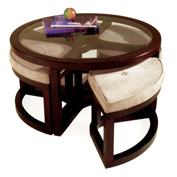 Magnussen T1020 Round Cocktail Table with Ottomans